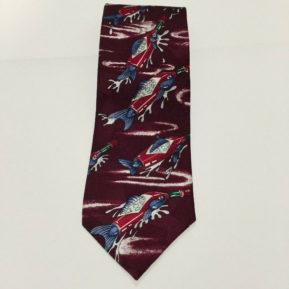 Mens Tabasco 100% Silk Neck Ties Hot Sauce bottle Novelty Print Fish 56" - Picture 5 of 9